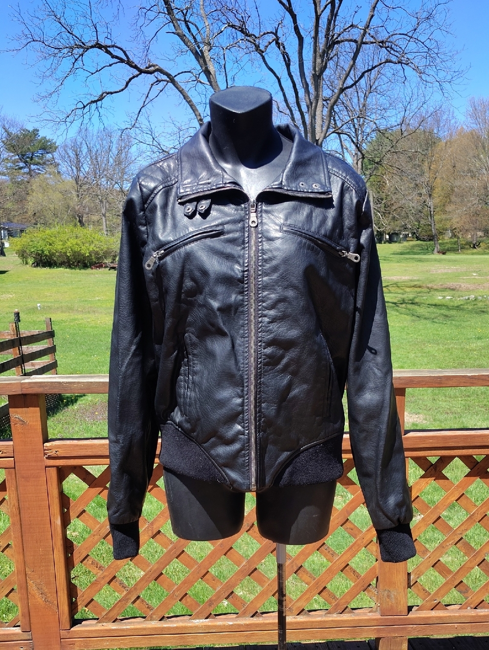 I.B. Diffusion Black Faux Leather Moto Jacket Size Large